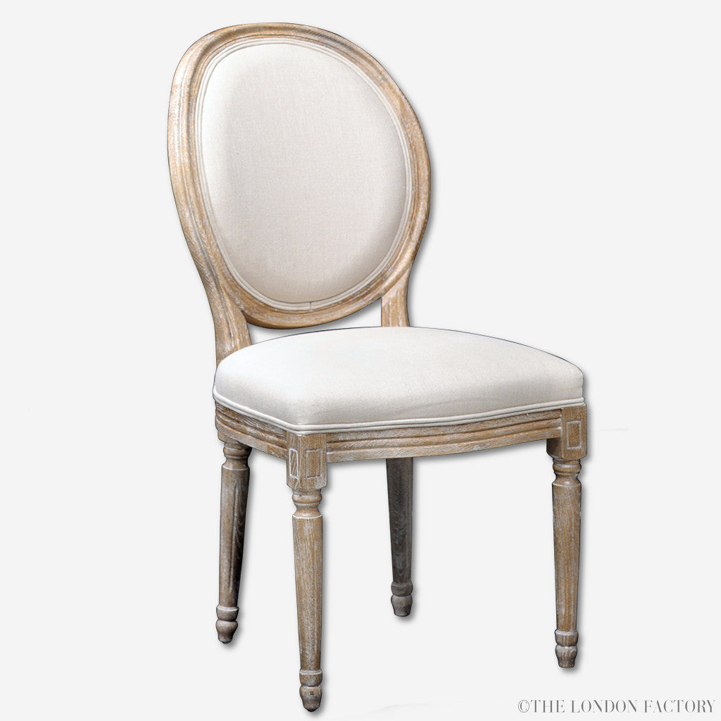 Antique white Louis XVI French dining chair oval back